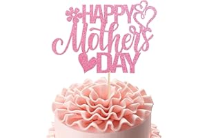 Xsstarmi 1 Pack Happy Mother's Day Cake Topper with Glitter Flower Double Heart Love Mom Best Mom Cake Pick Decorations for Happy Mother's Day Birthday Party Supplies Pink