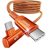 Toocki USB-C Fast Charging Cable 100W 2M, Type C 90 Degrees, Orange | 5A USB-C Fast Charging, 90&deg; Cable, Durable Braided for