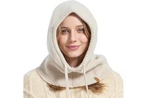 ACUSHLA 100% Merino Wool Balaclava for Women & Men Winter Warm Knit Hooded Scarf Hoodie Hat and Scarf Set in One
