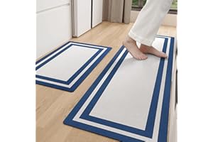 Color&Geometry Súper Absorbente Alfombra Cocina 44 x 75 + 44 x 150 cm, Secado rápido Alfombra Cocina Lavable Antideslizante, Alfombras Cocina para Cocina, Comedor, Lavadero (Azul)