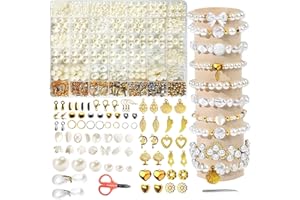 Nadinsta 1856 Pièces Perles Blanches Pour Bijoux, 3/4/6/8/10/12mm Petites Perles Nacrées pour Bracelet avec fil de Cristal, Aiguille Perlée, Ciseaux pour la Fabrication de Bijoux, Colliers