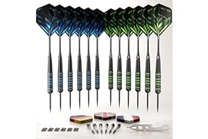 CC-Exquisite Profi Stahl Spitze Darts Set Custom Schaft und Flight Setup 6 Messing Barrels 22 Gramm 12 Aluminium 35 and 48 mm 12 Flights Standard Slim Darts Sharpeners