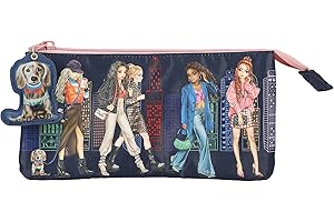 Depesche 12562 TOPModel City Girls - Fächerschlamper mit 3 Reißverschlussfächern, Federmäppchen mit Skyline Motiv und niedlichem Hunde Anhänger