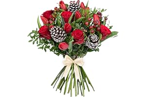 PRESTIGEFLOWERS Happy Christmas Bouquet - Fresh Xmas Flowers – Festive Floral Arrangements for Holiday Décor, Gifts, Celebrations, Winter Weddings, Seasonal Cheer, and Special Gatherings (Large)