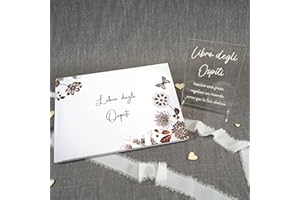 PHOTOCITY Libro degli Ospiti con Targa in plexiglass, Libro degli Ospiti con Pagine Bianche, Libro delle dediche 50 Fogli Bianchi (Libro degli Ospiti Fiori Bronzo, Italiano)