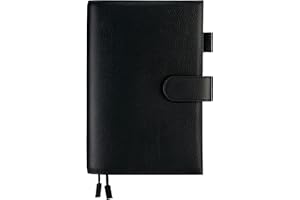 Ox Knight Skórzany pokrowiec na planer A5 dla kuzyna Hobonichi, Stalogy, Midori, Leuchtturm1917 i innych – z pętelką na długopis, przegródkami na karty, tylną kieszenią i zakładkami (czarny)