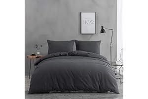 AYSW Komplet pościeli bawełnianej 220 x 240 cm, szara poszwa na kołdrę z 2 poszewkami na poduszkę 80 x 80 cm