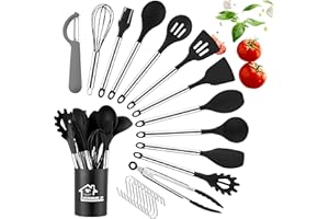 DLD Küchenutensilien Set 23pcs Silikon Kochgeschirr Set, Silikon Küchenutensilien, Kochwerkzeuge Turner Zangen Antihaft Spatel Löffel für Antihaft Hitzebeständiges Kochgeschirr