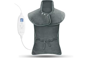 MYCARBON Termoforo Elettrico Cervicale e Spalle 60x100cm 6 Livelli di Calore e 4 Timer con Telecomando Grande Cuscino Termico Riscaldante Chiusura a Bottoni e Laccetti