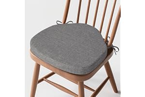 MineCozy Windsor Chair Cushions for Dining Chairs 1 Pack Non Slip Kitchen Seat Cushion with Ties and Washable Covers Indoor Comfortable Seat Pad with Thick Foam 16.5" x 15.5" x 2" Light Grey
