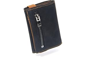 GUGGIARI portfel Slim Wallet z ochroną RFID na karty kredytowe - smukły portfel dla mężczyzn ze skóry PU, portfel z uchwytem na pęk kluczy, etui na karty, męski portfel, Black & Rust, S