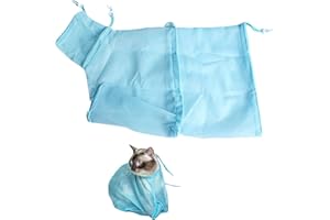 Carykon Adjustable Multifunctional Polyester Cat Washing Shower Mesh Bags Pet Nail Trimming Bags (Blue)
