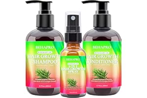 BEHAPRO Hair Growth Shampoo and Conditioner Set w/Heat Protectant Spray,Rosemary Biotin Keratin Argan Oil Sulfate Free Routine Hair Growth Products for Thinning Hair & Hair Loss,Birthday Gifts for Women Men