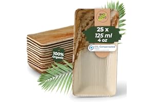 BIOZOYG Palmware - Miseczki do przekasek zestaw I 25 Bio jednorazowych misek prostokatnych 125ml, 13,5x8cm I Naczynia imprezowe kompostowalne i biodegradowalne I Liscie palmowe jednorazowe naczynia do przekasek dipów itp