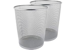 BEST HOUSE ANOTHER FINE PRODUCT Best House Metal Mesh Bin Round Gray Wastebasket Trash Can Lightweight Sturdy Rubbish Bin for Kitchen Home Office Living Room Desk Bedroom (Pack of 2)