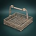 ekysa dekor metal meshwire multipurpose hamper Fancy Basket/Tray/Platter with handles for Packing, Gifting, Decoration - Golden (10 * 3 inch)