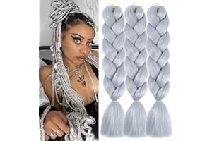 COLORFUL PANDA ColorfulPanda 24"(60cm) 3PCS Extensiones de Pelo Sintético para Trenzas Africanas [Gris Plateado] Cabello Se Ve Natural Crochet Braiding Twist Hair (300g)