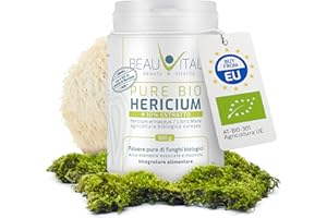 BEAUVITAL Pure Bio Hericium Lion´s Mane con estratto di Hericium al 10% | Nuova formula | 100g Hericium erinaceus fungo medicinale in polvere da agricoltura biologica UE, vegano, senza additivi artificiali