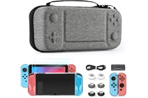 YK YOUNIK Younik Kit d'accessoires 14 en 1 pour la Switch, Grand étui de transport pour Switch 2017, étui de voyage pour Switch adapté à la console, poignée J-con et chargeur (Gris, Modèle de Bouton)