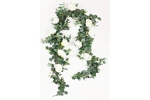 Falflor Eucalyptus Artificial Garland with Flowers 6.5Ft Greenery Garland for Backdrop Wedding Party Table Runner Vine(1PCS)