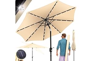 KESSER® Parasol balcon LED solaire avec manivelle incl. housse de protection 2en1 sac de transport, parasol de jardin, parasol pour balcon jardin & terrasse réglable pliable, Rond, Beige