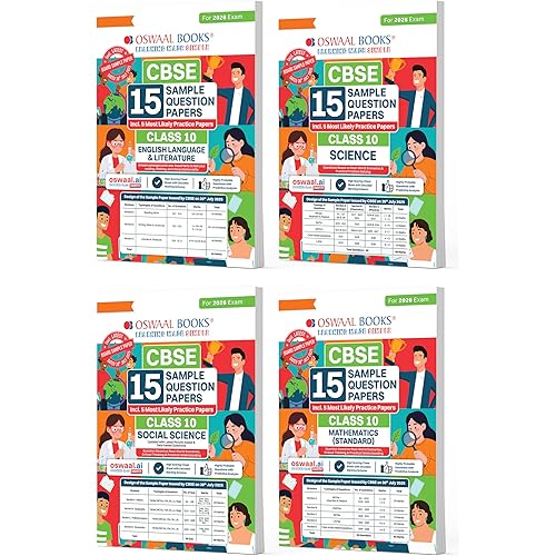Oswaal CBSE 15 Sample Question Papers Class 10 English, Science, Social Science & Maths Standard (Set of 4 Books) for 2026 Bo
