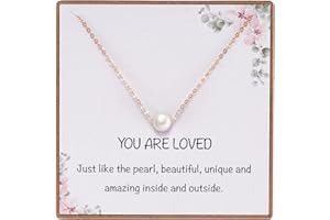 MIXJOY 8mm Dainty Single Pearl Necklace for Girls, You are Loved Minimalist Simple Floating Pearl Necklace Affirmation Gifts, Birthday Christmas Bridesmaid Wedding Look Gifts for Girls, Adjustable Length
