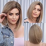 HAIRCUBE Parte laterale marrone Bionda bob Parrucche per le donne con Evidenziamento Front-pizzo Parrucca Natura con Radici s