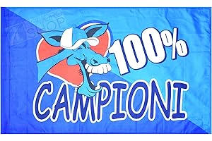 LIGUORO SHOP Bandiera Del Napoli 100% Campioni Festa 4° Scudetto Cm 94x140 Calcio Tifosi Azzurri Campione D'Italia Tricolore