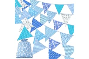 Alintor Floral Bunting, 45 Flags 39.4ft Fabric Bunting, Vintage Bunting for Afternoon Tea Garden Party Birthday Festival Spring Easter Decorations (Blue)