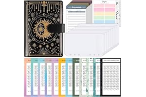 SKYDUE Archivador de anillas A6, agenda de anillas con 100 sobres Challenge, carpeta de presupuesto, carpeta presupuestaria, agenda porta dinero, presupuesto planificador con sobres (adivinación)