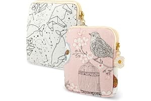 Cobee 2PCS Sanitary Pad Storage Bag, Cute Sanitary Napkin Storage Purses Portable Period Bag with Daisy Zipper Panty Liner Tampon Menstrual Cup Nursing Pad Holder Pouch for Girls Women Travel(Bird)