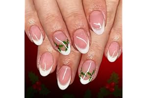MEITREND 24 sztuki Press on Nails paznokcie bożonarodzeniowe – białe francuskie paznokcie do naklejania, brokatowe końcówki, sztuczne paznokcie do naklejenia, pełne pokrycie, akrylowe paznokcie dla kobiet i