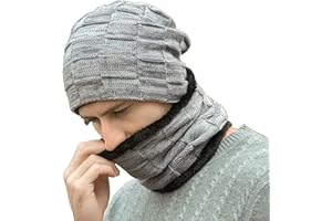 GEANANAO Winter Warme Mütze Beanie Schal Set,Hat Scarf Set,Skull Cap Neck Warmer with Thick Fleece Wintermütze und Loop Winter Scarf Fleece-Futter für Herren und Damen