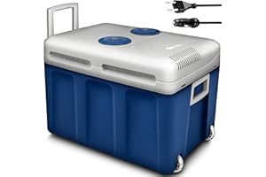 tillvex Glacière électrique 40 l avec roulettes | Mini réfrigérateur 230 V et 12 V pour Voiture, Voiture, Camping, Refroidissement et Chaleur | Mode ECO