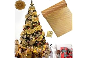 YUNZHISHIYE Guirnalda Decorativa Navideña, Guirnalda para Árbol De Navidad, Cinta De Malla De Lámina Dorada, Decoración De Jardín con Barandilla para Fiesta De Bodas De Pascua, 26 Cm X 9,14 M, Color Champán
