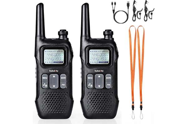 Radioddity PR-T1 Talkie-walkie Enfant PMR 446 Talkies Walkies Longue Portée avec Écran LCD, Batterie Rechargeable, 16 Canaux sans Licence, Casque pour Aventures, Plein Air, Camping, 2 Pièces