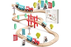 Tiny Land Circuit Train Enfant,Train en Bois (magnétique)& Rails Pack(39 pcs), Compatible avec Grandes Marques Mainstream, Lidl et d'autres Marques Populaires