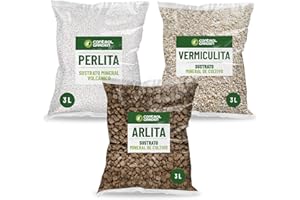 GROWMANIA.ES Control Garden Pack Arlita 3L + Perlita 3L + Vermiculita 3L | Sustrato para Plantas y Cultivos Interior y Exterior | Fabricado en España
