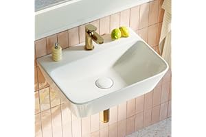 HOROW Lavabo de baño rectangular de 40 cm, moderno color blanco, sin rebosadero, con orificio para grifo, lavabo pequeño, lavabo colgante para invitados, inodoro