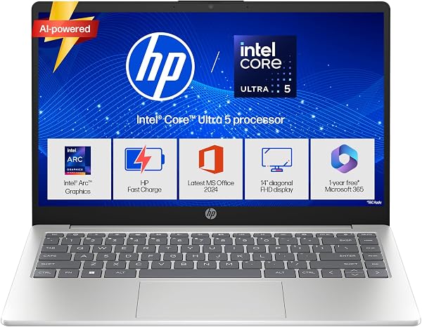 HP 14 Smartchoice, Intel Core Ultra 5 125H 12 TOPS, 24GB DDR5 (Upgradeable) 1TB SSD, Anti-Glare, FHD, 14''/35.6cm,Win11, M365*Office24, Silver, 1.4kg, ep1180tu,