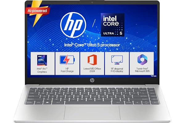 HP 14, Intel Core Ultra 5 125H (24GB DDR5, 1TB SSD) Micro-Edge, Anti-Glare, FHD, 14''/35.6cm, Win11, M365* Office24, Silver, 1.4kg, ep1180TU, FHD Camera, Backlit Laptop