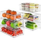 10 Pack Refrigerator Pantry Organizer Bins, Stackable Fridge Organizer Bins With Lids Clear Plastic Food Storage Bins For Kitchen Countertops Cabinets Fridge Drinks Fruits Vegetable Cereals