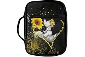 ZIATUBLES Sunflower Elephant Pattern Bible Covers for Women Kids Bible Case with Multiple Zippered Pocket Bible Carrying Bag with 4Pen Slots for Bible Study