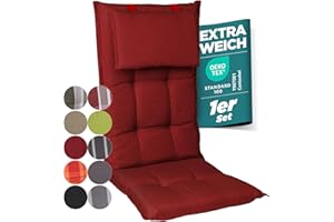 gardisun Gartenstuhlauflagen Hochlehner mit Kopfteil I Extra Dicke Sitzauflagen I Made in Europe I Ideale Polsterauflagen für Hochlehner I Auflagen mit extra hoher Lichtechtheit I 1er Set I Rot