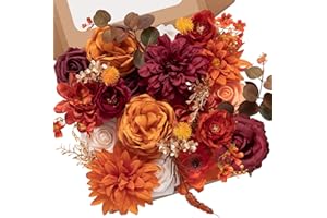 Serwalin Artificial Flowers Orange Burgundy Spring Fake Flowers for DIY Table Centerpieces for Wedding Bouquets Centerpieces Arrangements Silk Flowers Party Baby Shower Home Decorations