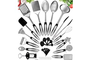 HOME HERO Kitchen Utensils Set - Non-Stick Heat Resistant Cooking Utensils Set - Spoons Turners Spatula Ladle Set - Kitchen Tools Gadgets Accessories (40 pcs Stainless Steel Set)