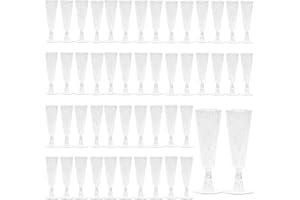 CYH Lot de 50 Flûtes à Champagne en Plastique à Paillettes Argentées, 150ml Élégant Verres à Champagne Réutilisables pour Camping Jardin Anniversaires Mariages Fêtes (Argentées), CYH215