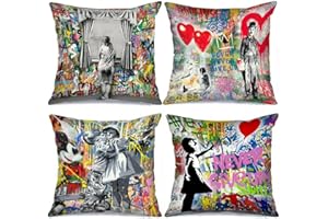 Tucocoo Banksy dekoracyjne poszewki na poduszki 45 x 45 cm zestaw 4 kolorowych graffiti poszewki na poduszki nowoczesne kwadratowe poszewki na poduszki street pop art poszewka na poduszkę na kanapę