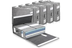 Zhufas Boite Rangement Drap de Lit, 6 Pièces Sac de Rangement Vetement, Organisateur de Drap Pliable, Pouvant être Rangée Sous Lit, Organisateur Placard Vetement avec étiquette & Poignée, Gris